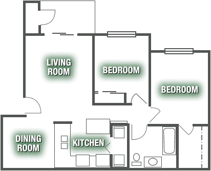 Apartments - Two Bed 1 Bath Apartment Plan C